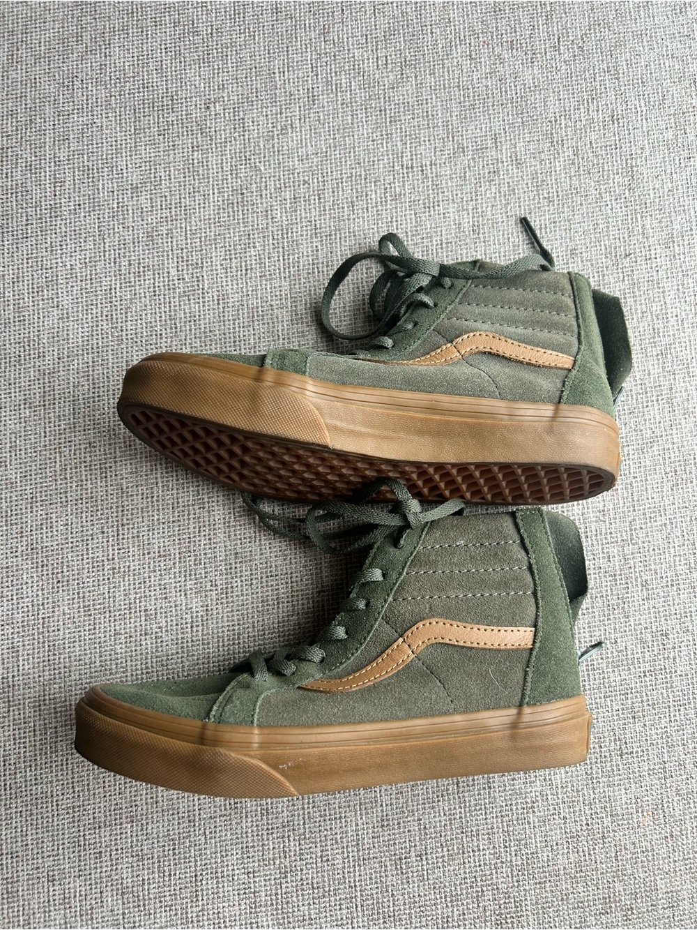 Vans Kids High-Top Sneakers in Olive Green and Tan